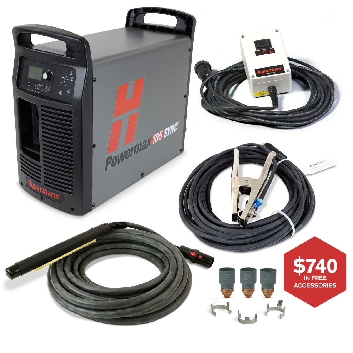 Hypertherm Powermax 105 Sync Plasma w/CPC 50ft 180° Mech Torch and Remote (059639)