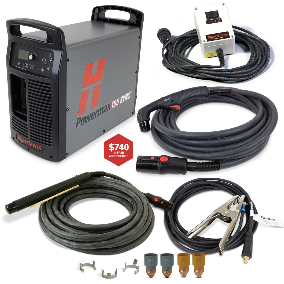 Hypertherm Powermax 105 Sync Plasma w/CPC 35ft 180° Mech and 25ft 75° Hand Torch (059687)