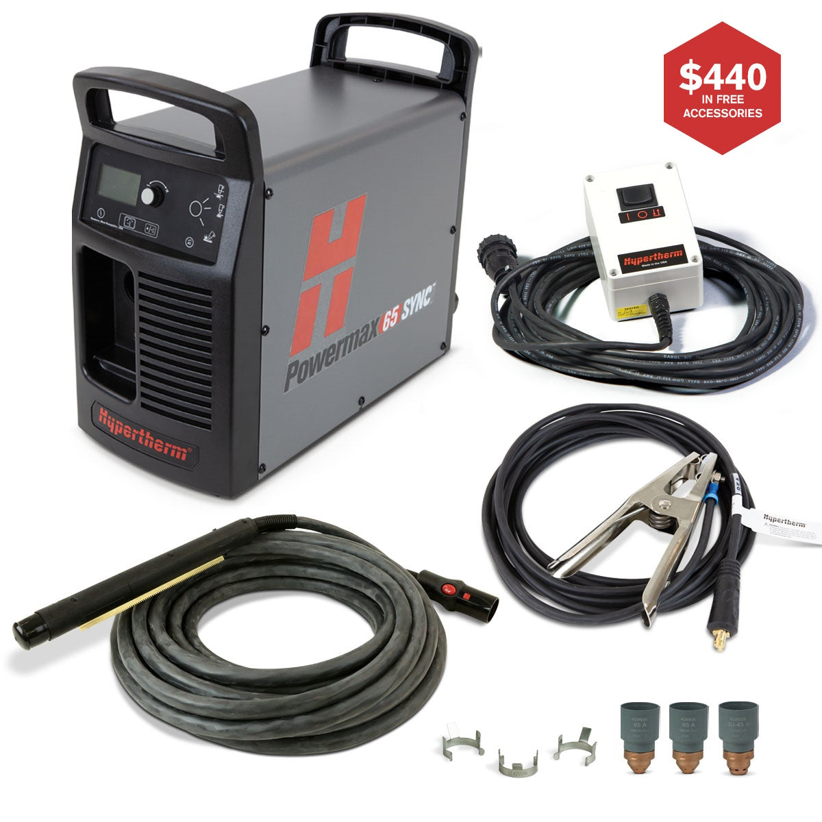 Hypertherm Powermax 65 Sync Plasma w/CPC 25ft 180° Mech Torch and Remote (083348)