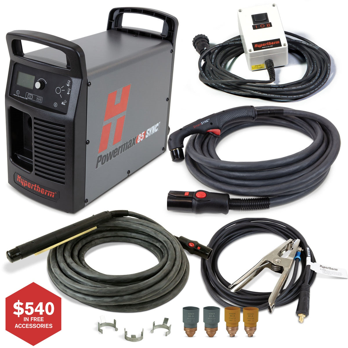 Hypertherm Powermax 85 Sync Plasma w/CPC 25ft 75° Hand and 35ft 180° Mech Torch (087191)