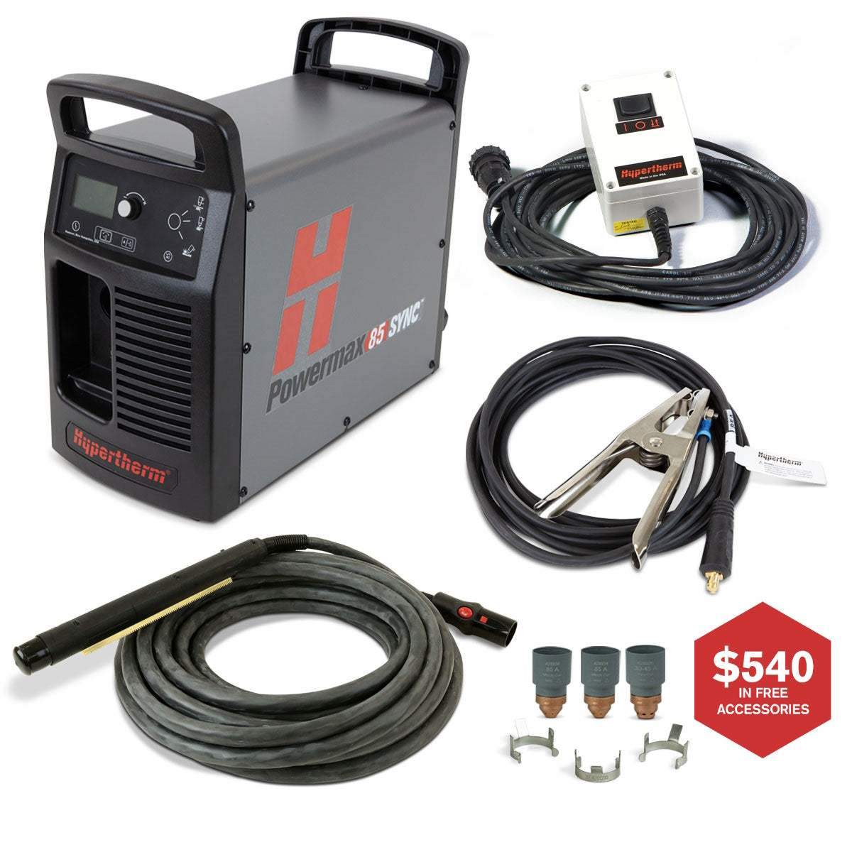 Hypertherm Powermax 85 Sync Plasma w/CPC 25ft 180° Mech Torch and Remote (087207)