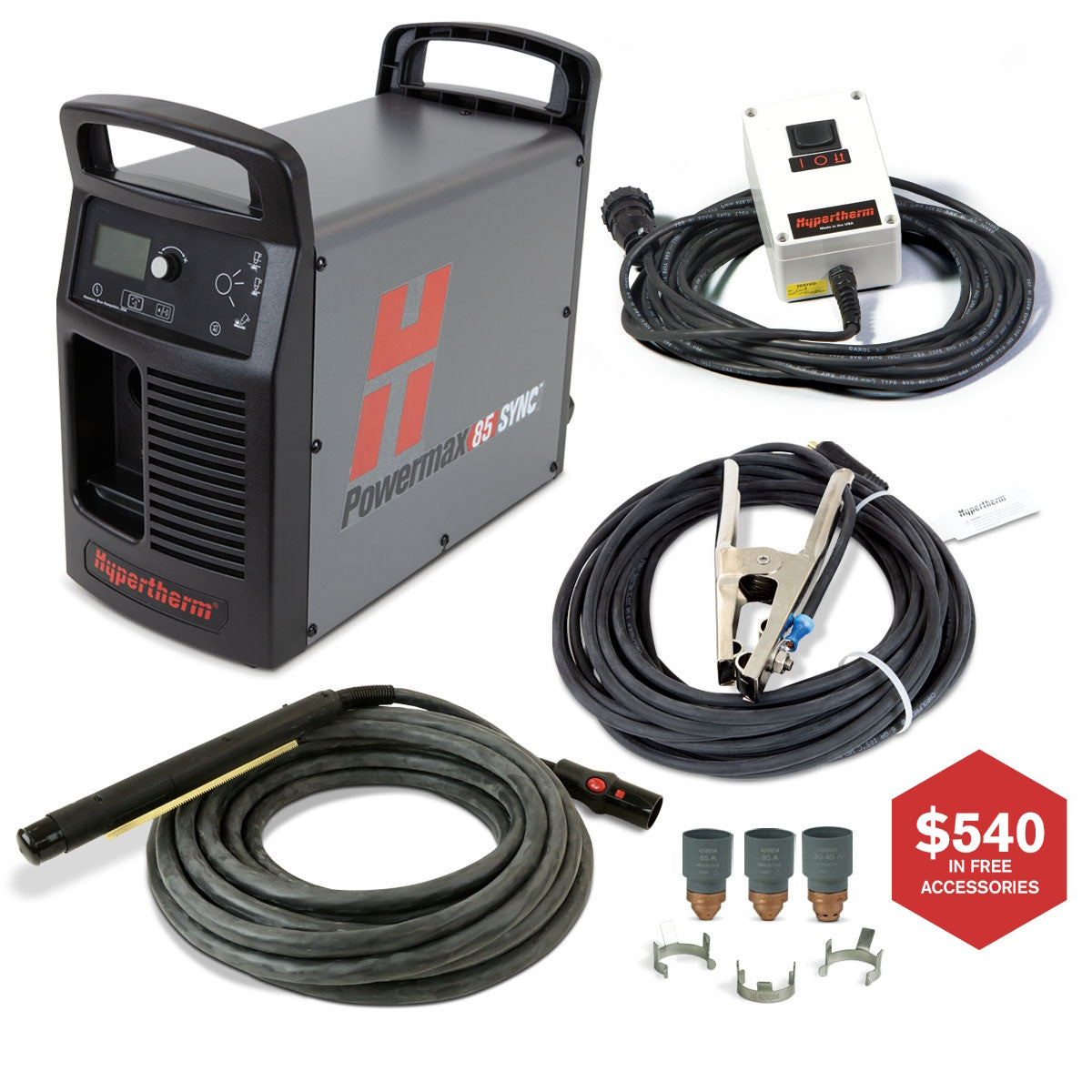 Hypertherm Powermax 85 Sync Plasma w/CPC 50ft 180° Mech Torch and Remote (087208)