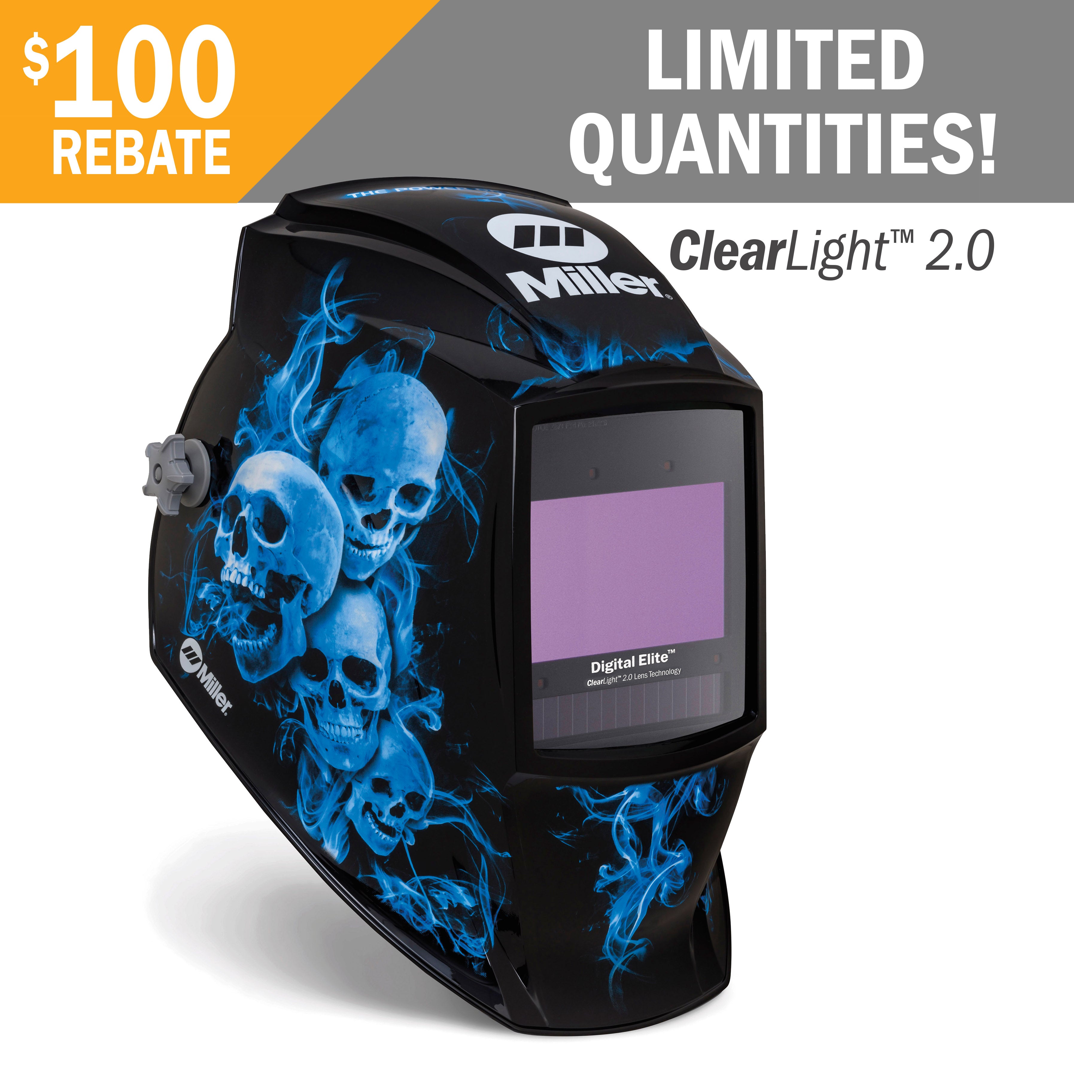 Miller Blue Rage II Digital Elite Auto Darkening Welding Helmet with ClearLight 2.0 Lens (281010)