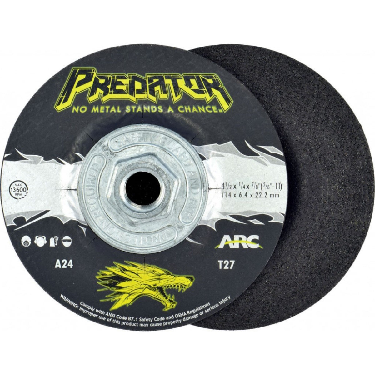 Arc Abrasives T27 4-1/2" x 1/4" x 5/8"-11 Depressed Center Grinding Wheel for Steel (845045801)