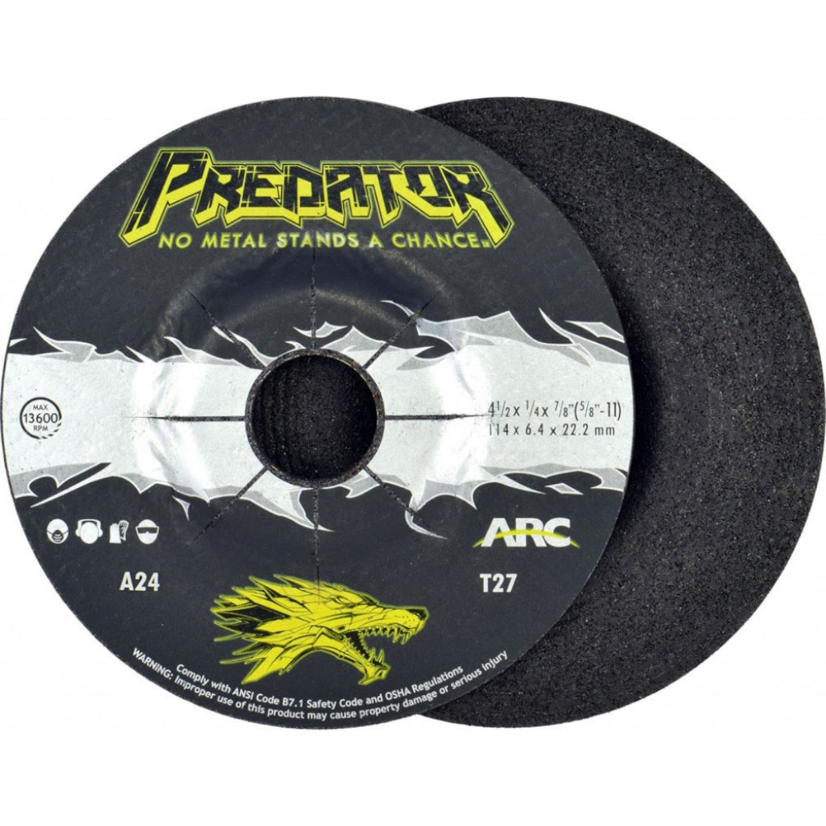 Arc Abrasives T27 4-1/2" x 1/4" x 7/8" Depressed Center Grinding Wheel for Steel (845047801)