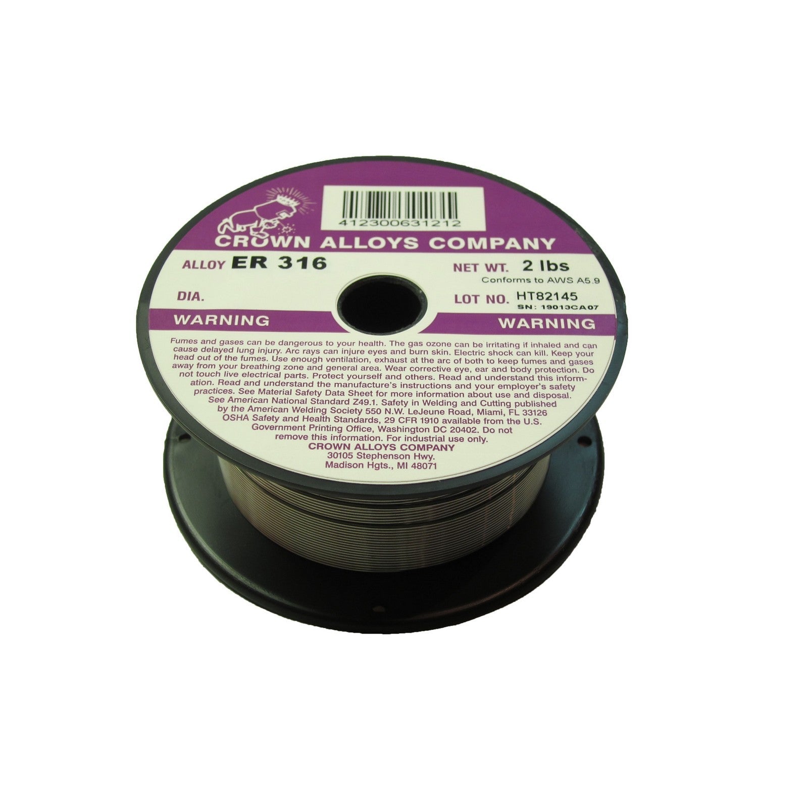 Crown Alloy 1/16 x 2# ER 316 Stainless Steel MIG 2 lb SPOOL (SS316/1L)