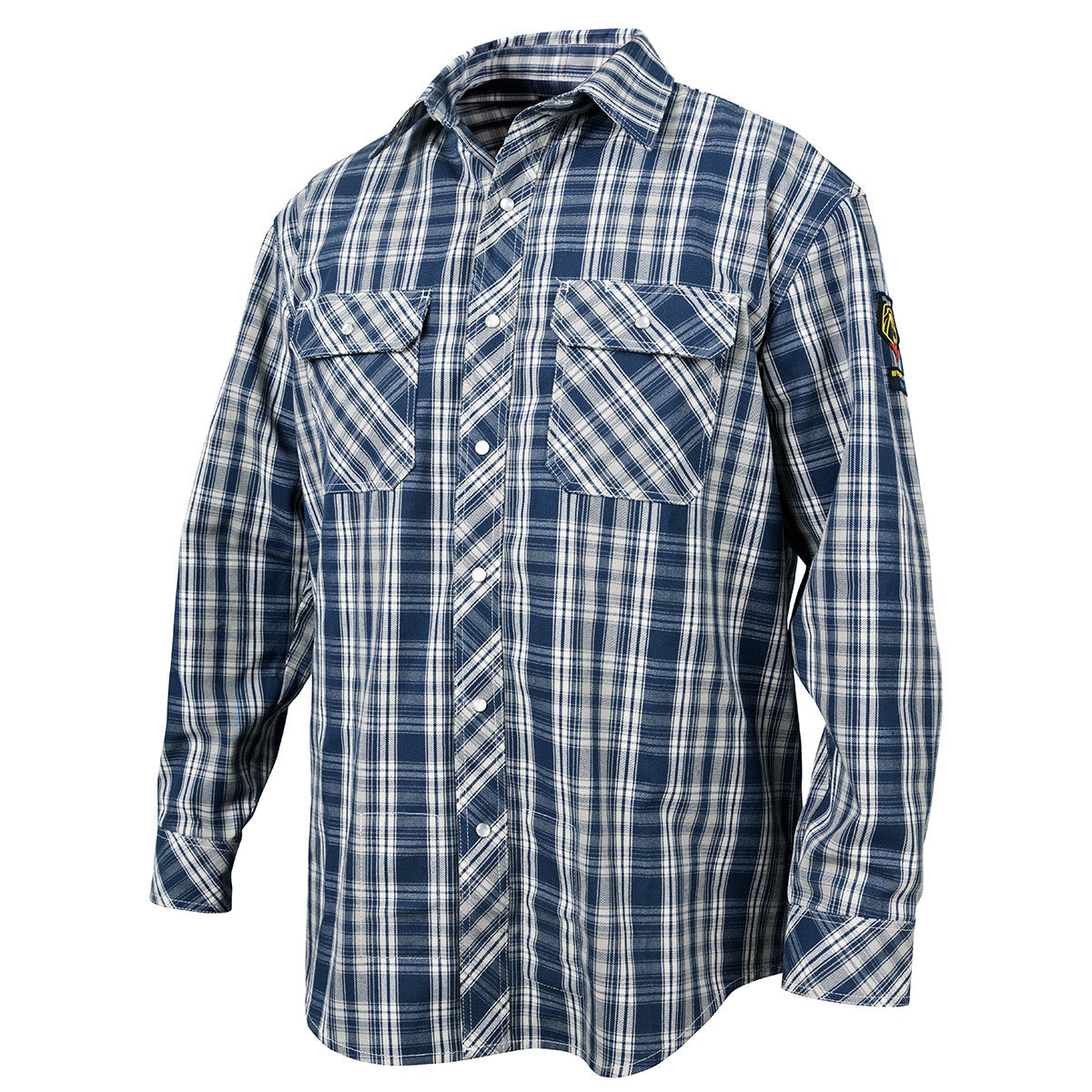 revco black stallion ar/fr blue plaid cotton work shirt