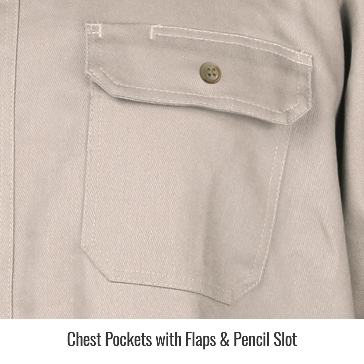 chect pockets stone khaki cotton work shirt